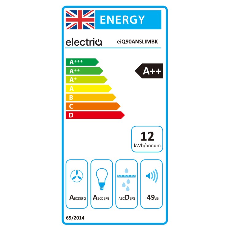 Refurbished electriQ EIQ90ANSLIMBK 90cm Angled Cooker Hood Back