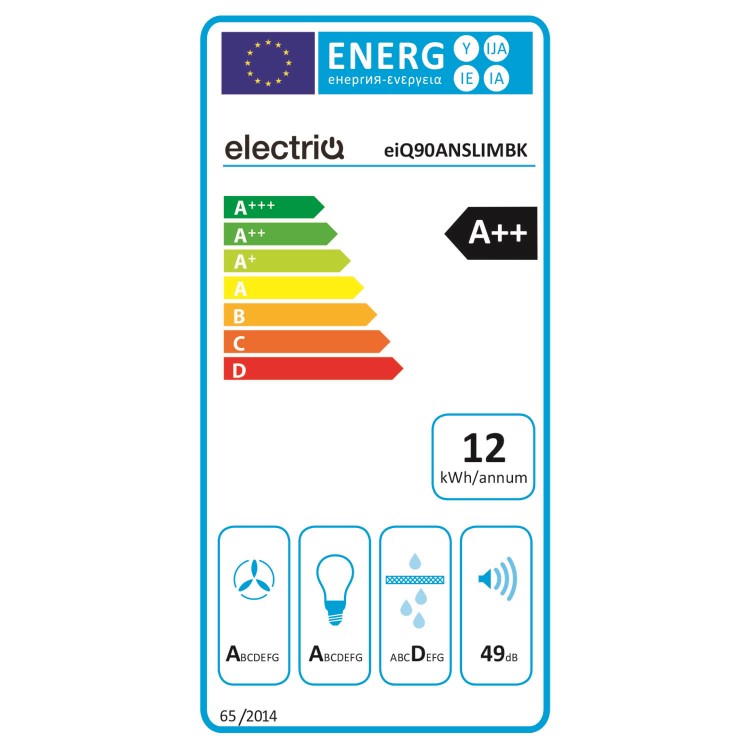 Refurbished electriQ EIQ90ANSLIMBK 90cm Angled Cooker Hood Back