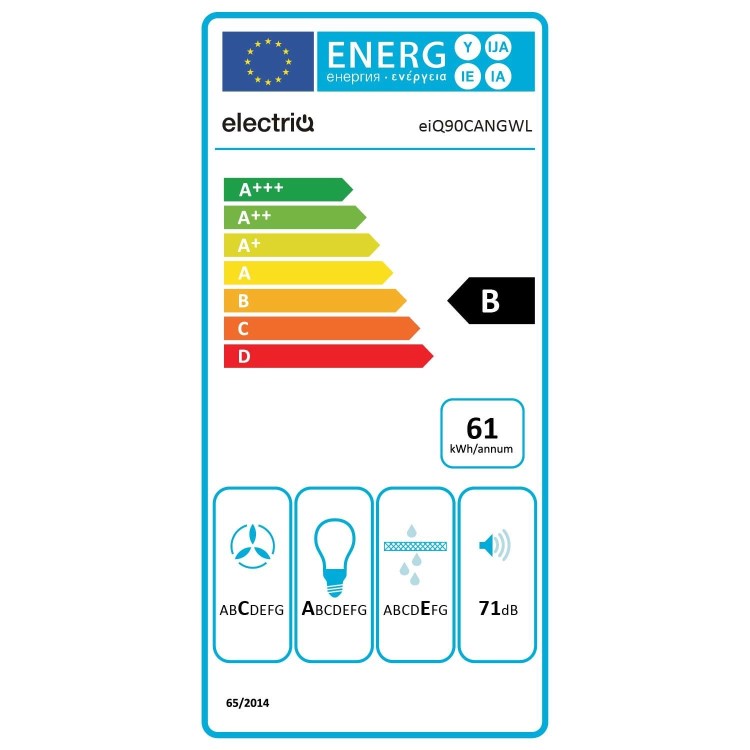 Refurbished electriQ EIQ90CANGWL 90cm Glass Canopy Cooker Hood White