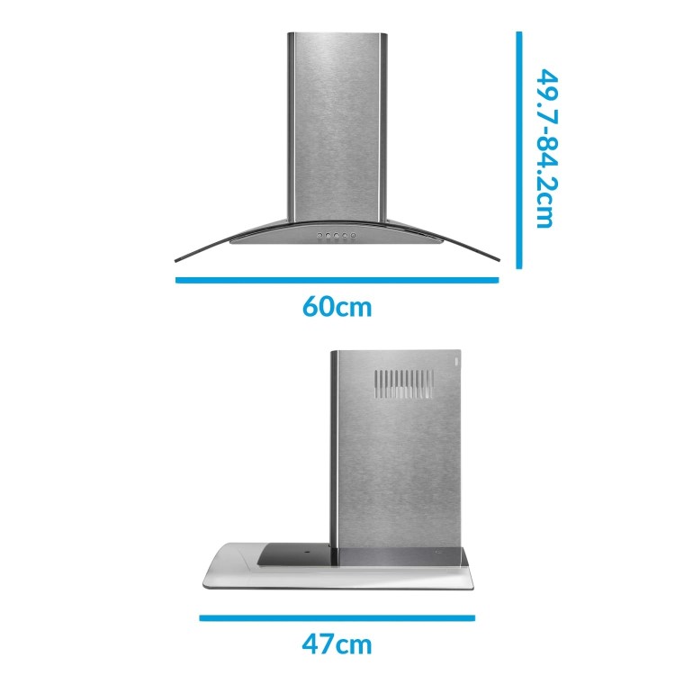 electriQ 60cm Curved Glass Chimney Hood - Stainless Steel