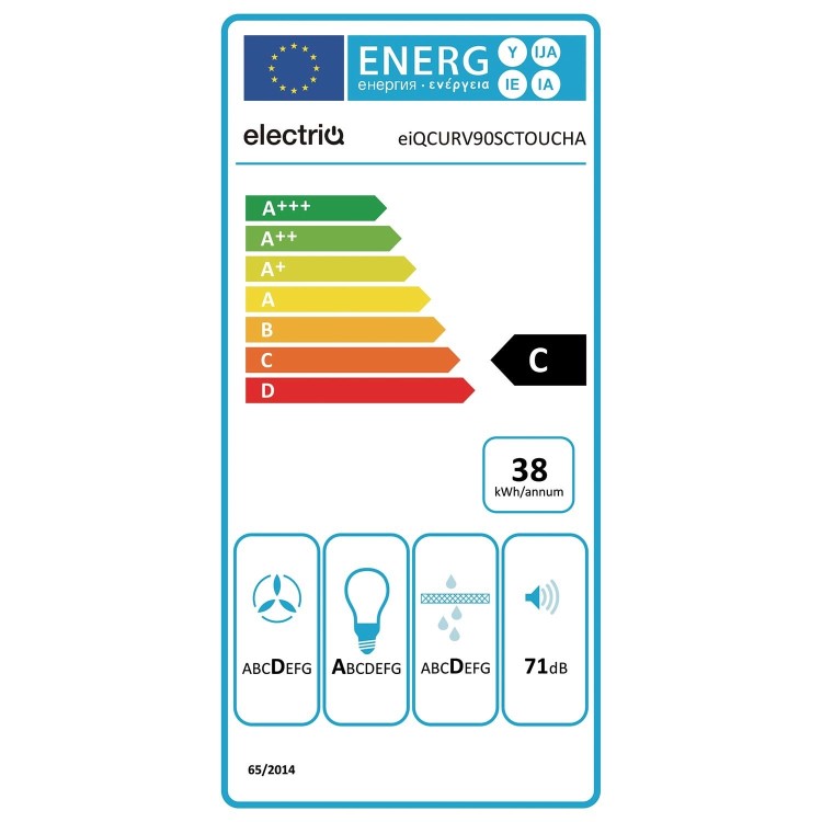 electriQ 90cm Touch Control Curved Glass Cooker Hood - Stainless Steel