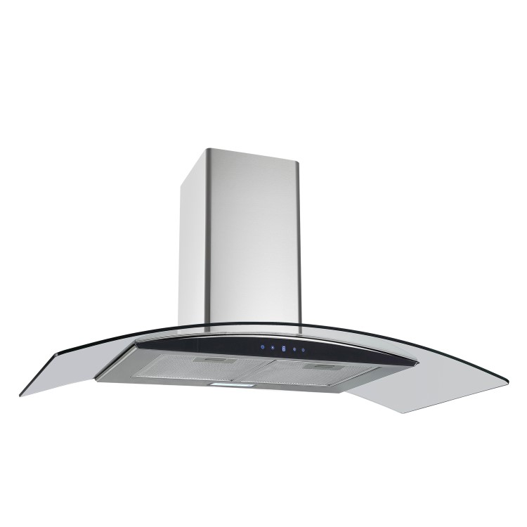 electriQ 90cm Touch Control Curved Glass Cooker Hood - Stainless Steel