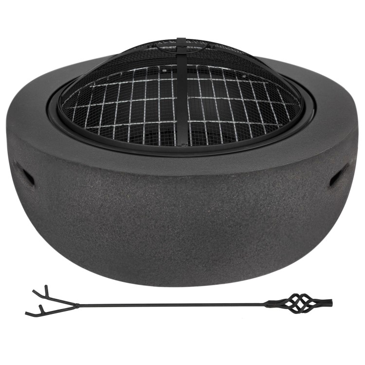 electriQ Round Stone Wood or Charcoal Burning BBQ Fire Pit - Dark Grey