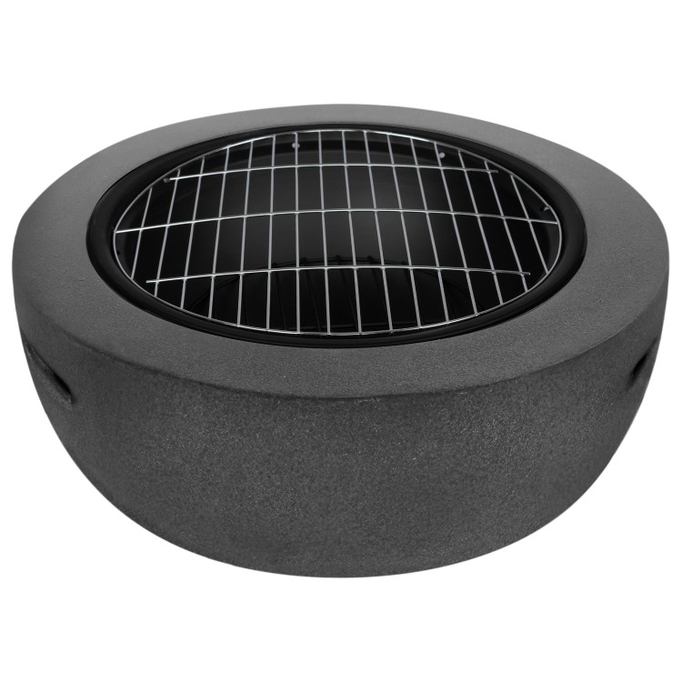 electriQ Round Stone Wood or Charcoal Burning BBQ Fire Pit - Dark Grey