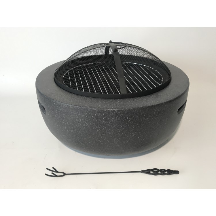 electriQ Round Stone Wood or Charcoal Burning BBQ Fire Pit - Dark Grey