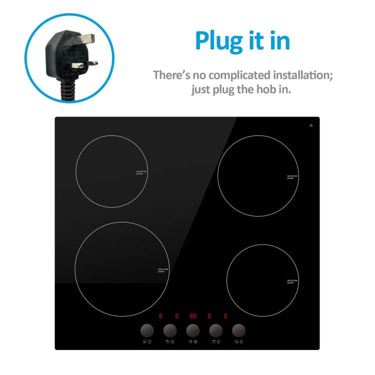 electriQ 60cm Induction Hob with Knob Controls - Plug and Play