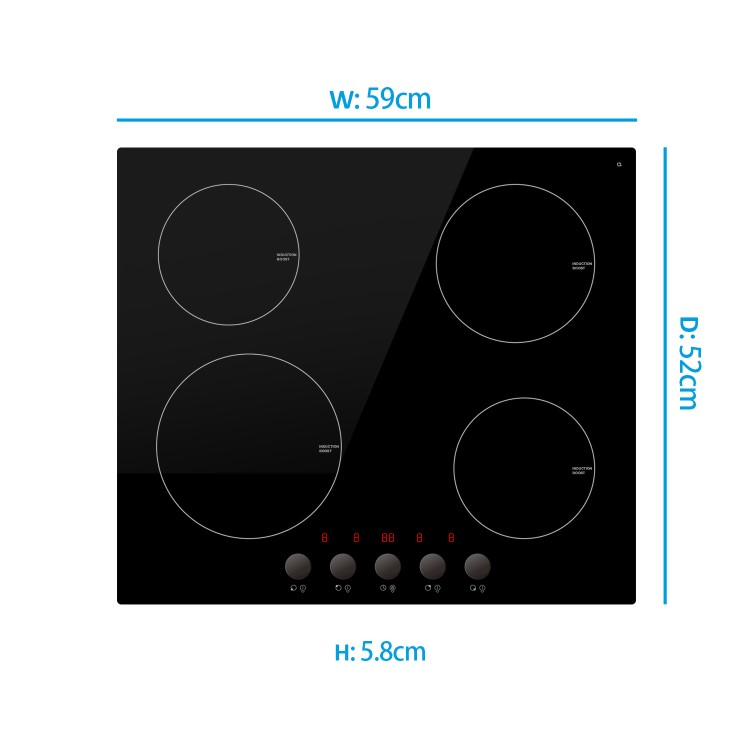 electriQ 60cm Induction Hob with Knob Controls - Plug and Play