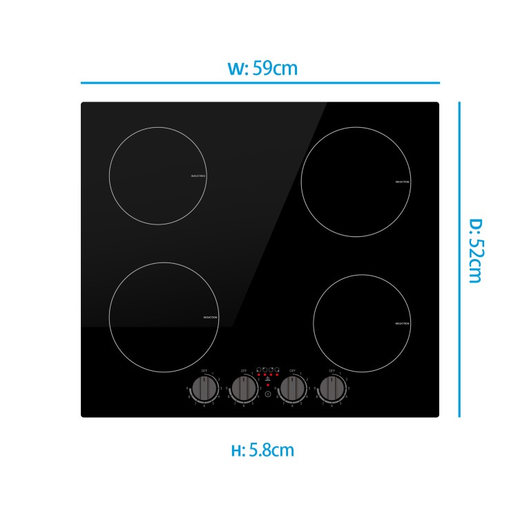 electriQ 60cm 4 Zone Induction Hob with Knob Controls