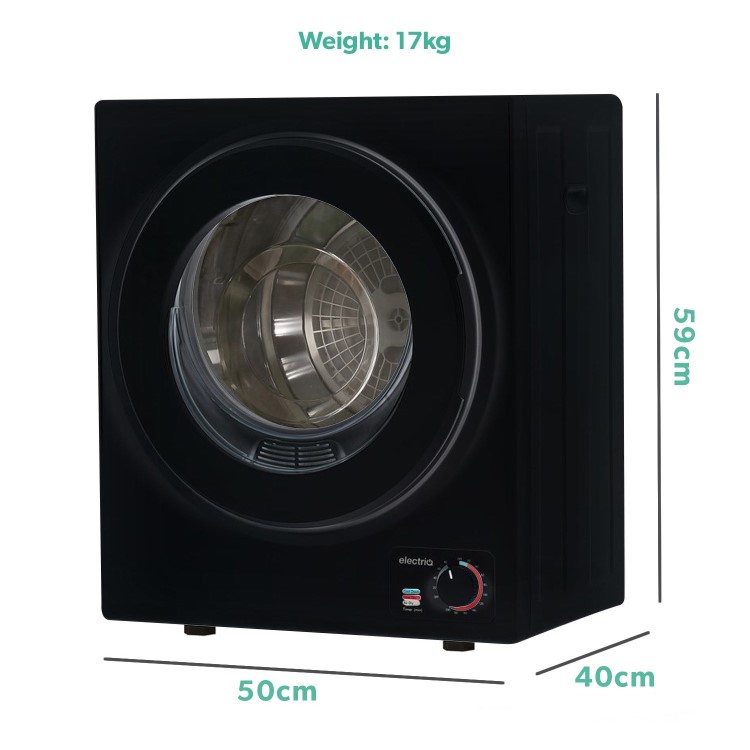 electriQ 2.5kg Mini Compact Vented Tumble Dryer - Black