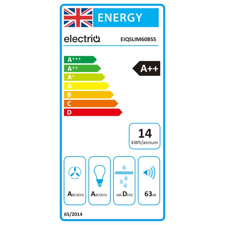 Refurbished electriQ EIQSLIM60BSS 60cm Slimline Hood Black Stainless Steel