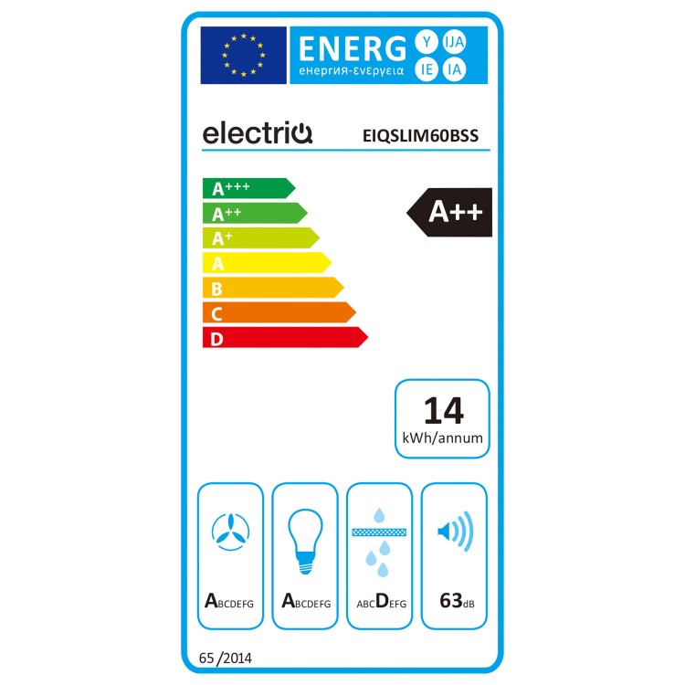 Refurbished electriQ EIQSLIM60BSS 60cm Slimline Hood Black Stainless Steel