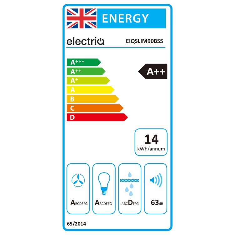 Refurbished electriQ EIQSLIM90BSS 90cm Slimline Cooker Hood with Slim Depth Black Stainless Steel