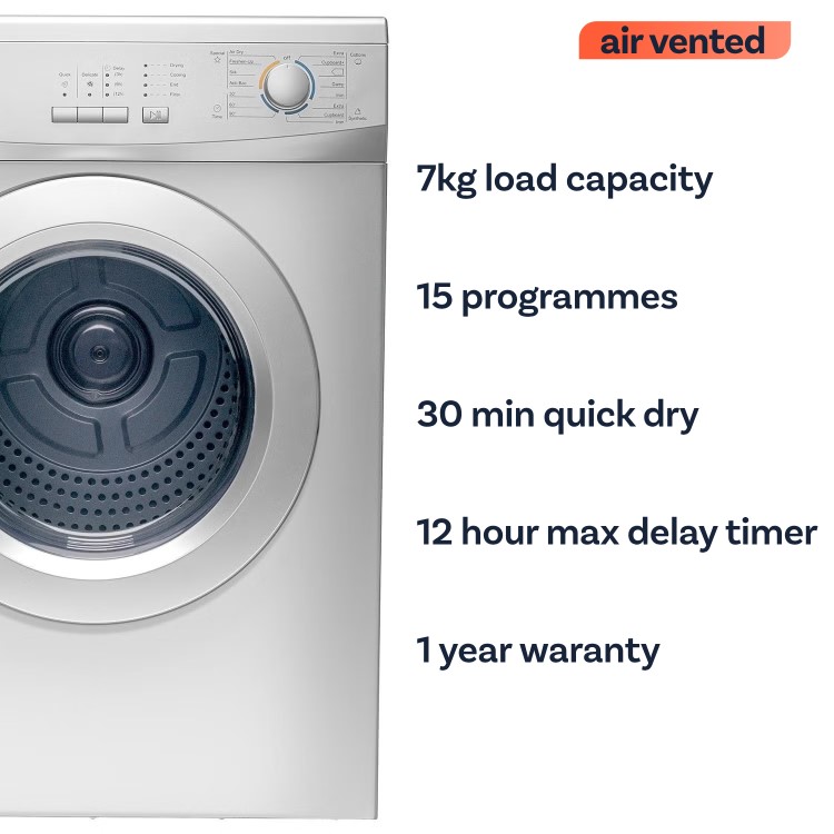 electriQ Series 2 7kg Vented Tumble Dryer – Silver