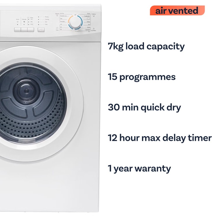 electriQ Series 2 7kg Vented Tumble Dryer – White