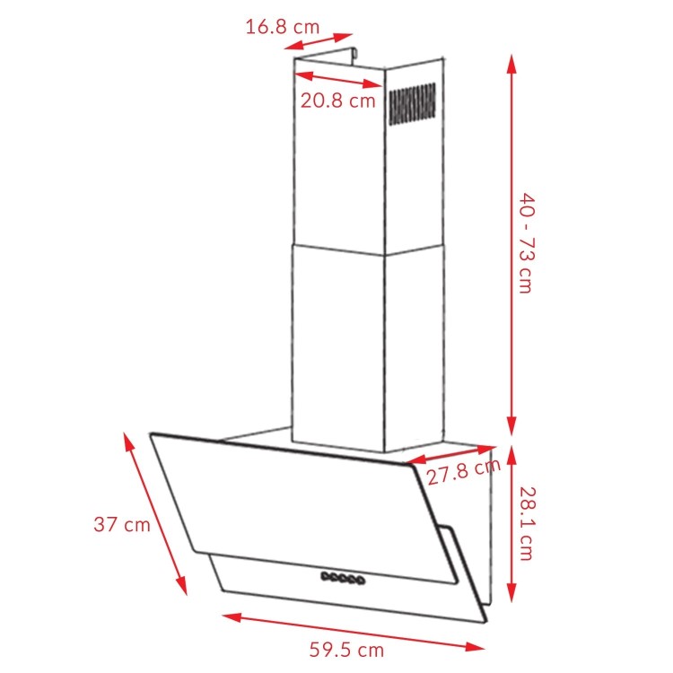 electriQ 60cm Angled Chimney Cooker Hood - Stainless Steel