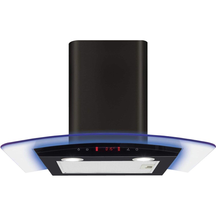 CDA 60cm Curved Glass Chimney Hood with LED Edge Lighting - Black