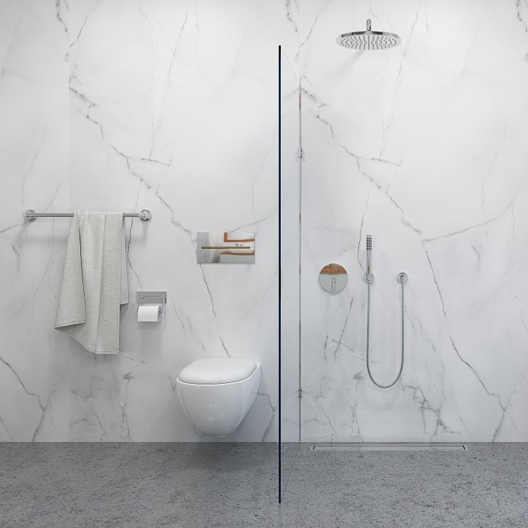 White Athena Marble Wall Panel 1200mm Post Formed with Tongue and Groove - Wetwall