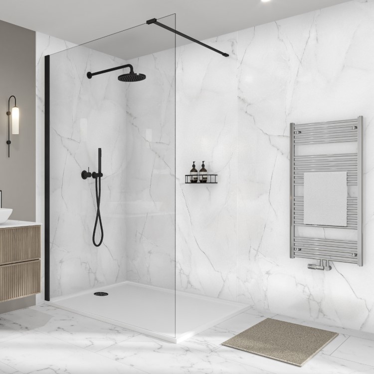 White Athena Marble Wall Panel 600mm with Tongue and Groove - Wetwall