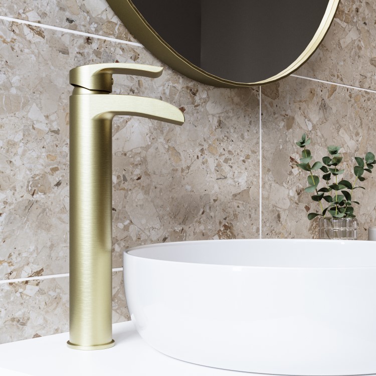 GRADE A1 - Brushed Brass Tall Mono Basin Mixer - Elina