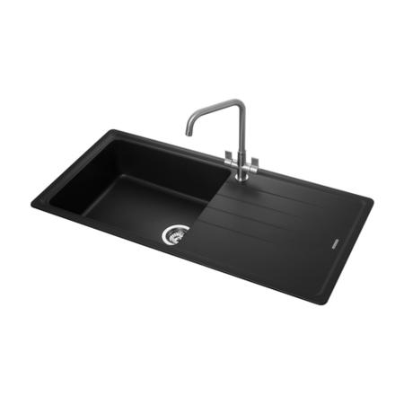 Rangemaster Elements Single Bowl Inset Black Granite Kitchen Sink with Reversible Drainer