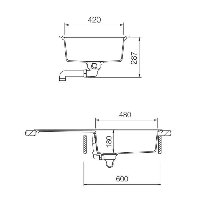 Rangemaster Elements Single Bowl Inset Black Granite Kitchen Sink with Reversible Drainer