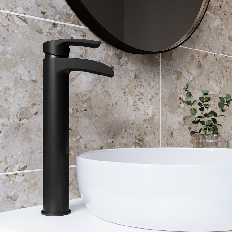 Black Tall Mono Basin Mixer - Elina