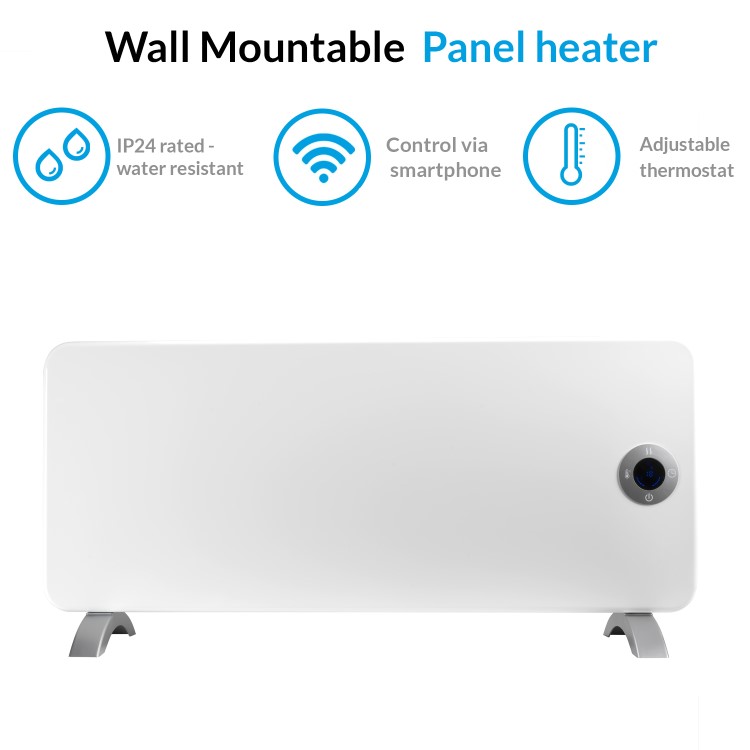 electriQ 2000W Smart Wall Mountable Panel Heater with Thermostat and Weekly Timer - Bathroom Safe