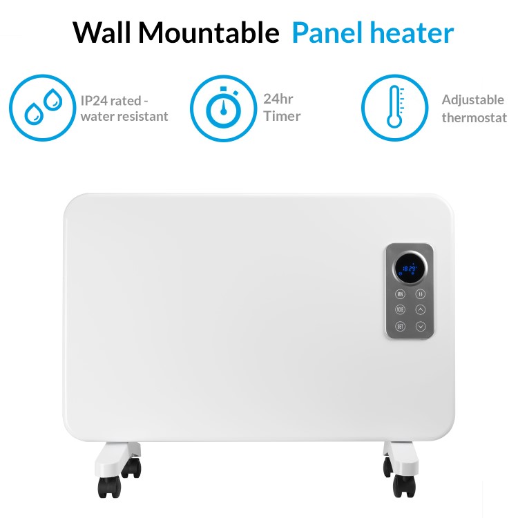 electriQ 1000W Slim Wall Mountable Panel Heater with Thermostat and Weekly Timer - Bathroom Safe