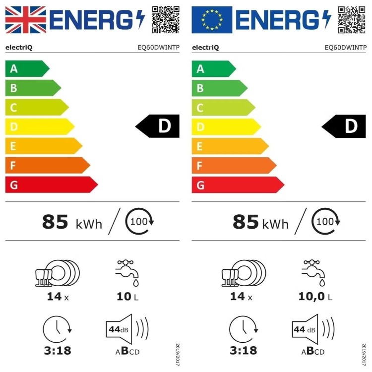 Refurbished electriQ Series 2 EQ60DWINTP 14 Place Fully Integrated Dishwasher