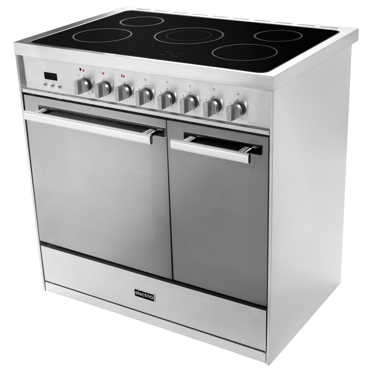 electriQ 90cm Electric Range Cooker - Mirror Finish Stainless Steel