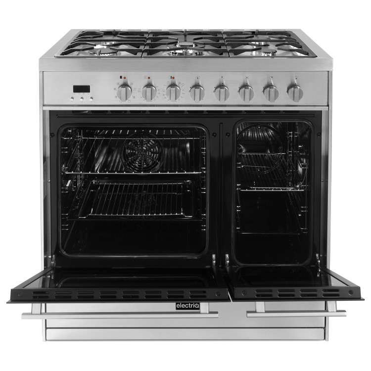 electriQ 90cm Dual Fuel Range Cooker - Mirror Finish Stainless Steel