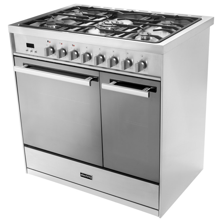 electriQ 90cm Dual Fuel Range Cooker - Mirror Finish Stainless Steel