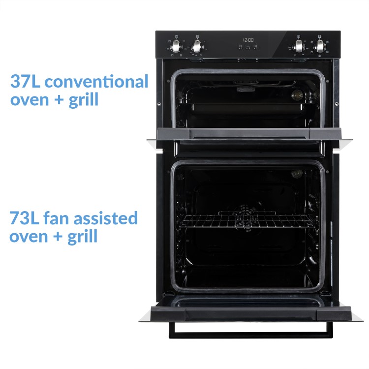 Refurbished electriQ EQDO1BLACK 60cm Double Built In Electric Oven Black