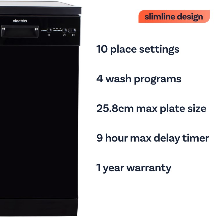 electriQ Freestanding Slimline Dishwasher - Black