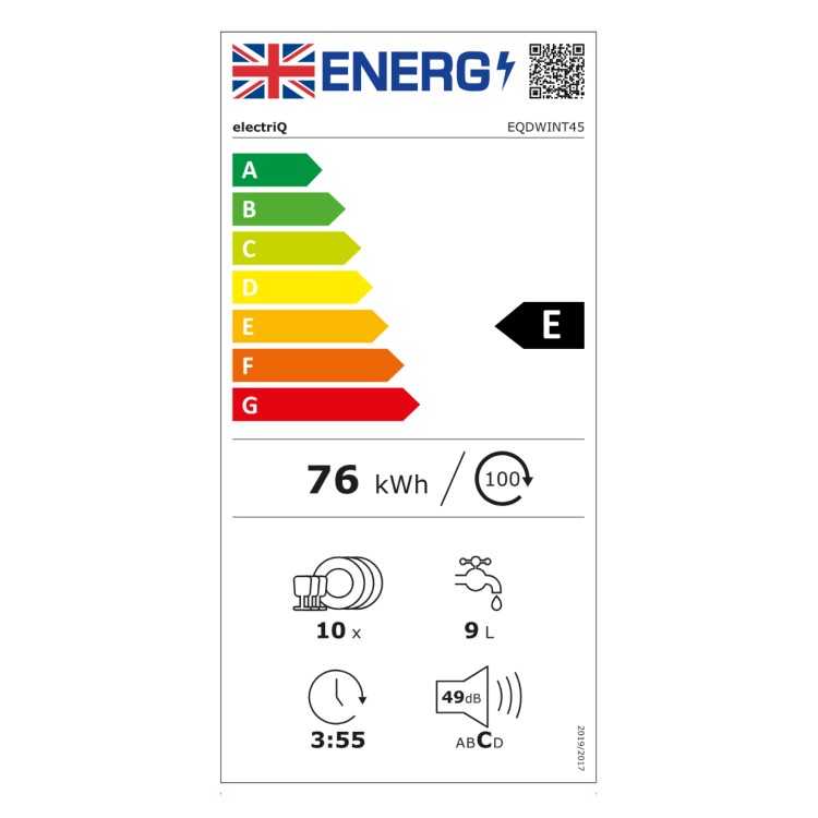 electriQ Integrated Slimline Dishwasher - White control panel