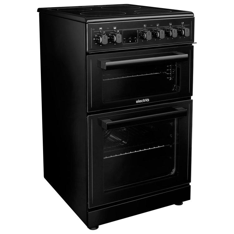 Refurbished electriQ EQEC50B3 50cm Double Cavity Electric Cooker with Ceramic Hob Black