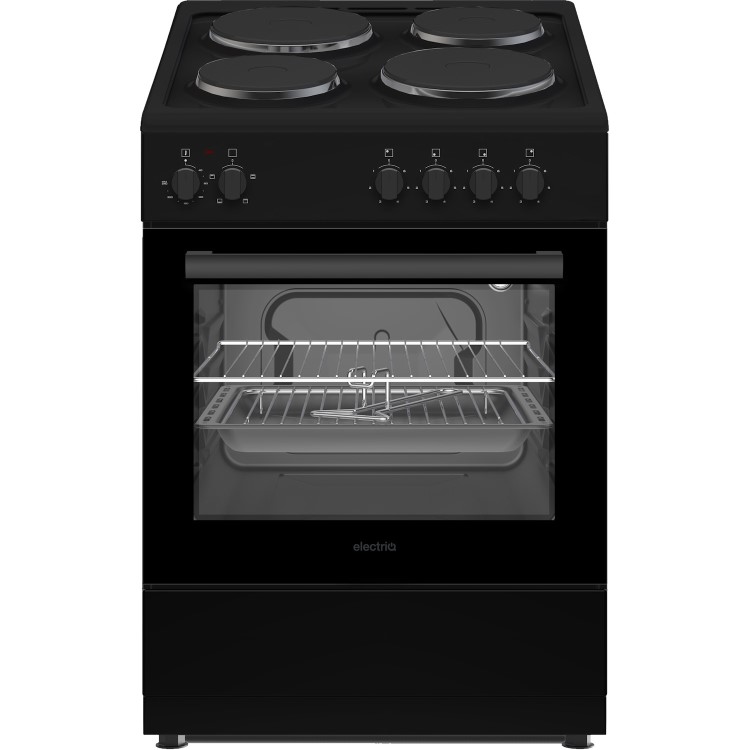 electriQ 60cm Electric Cooker with Sealed Plate Hob - Black