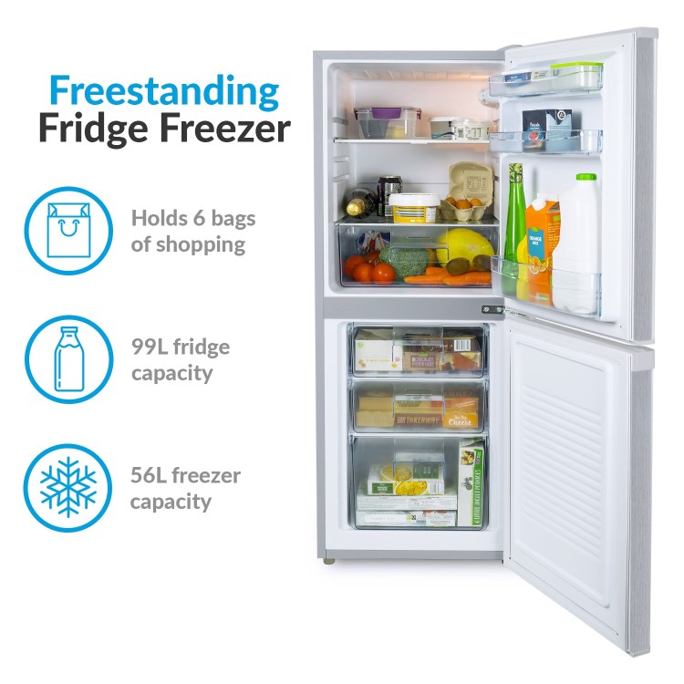 Refurbished electriQ EQFF130SVE Freestanding 155 Litre 50/50 Fridge Freezer Silver