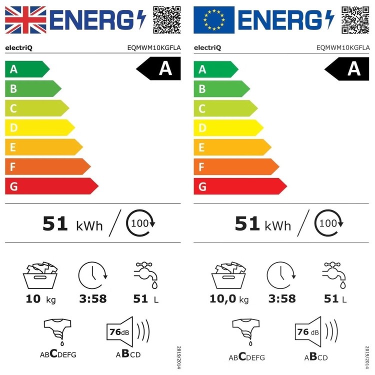 electriQ 10kg 1400rpm Washing Machine - White