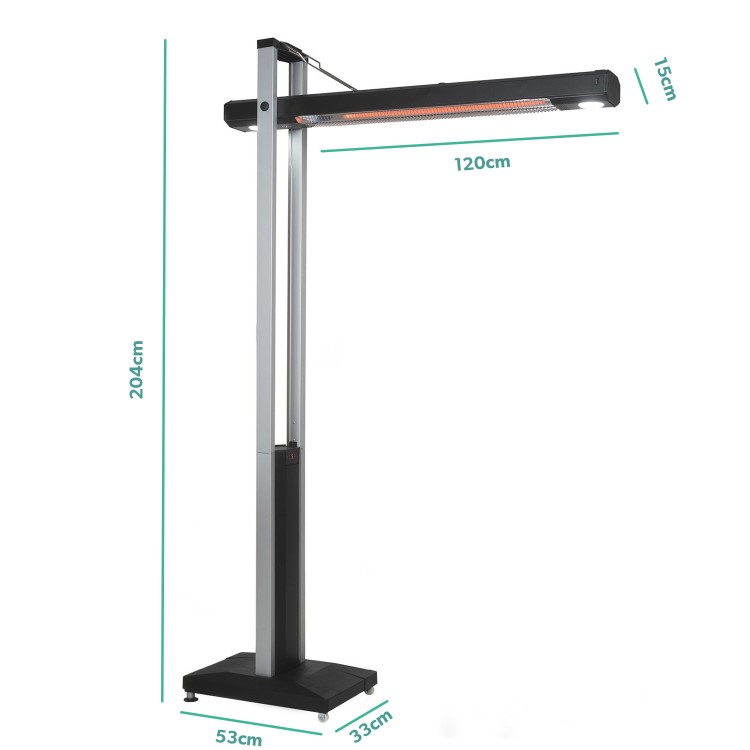 electriQ Freestanding Electric Patio Heater - 1.8kW with 5 Heat Settings Remote and Light