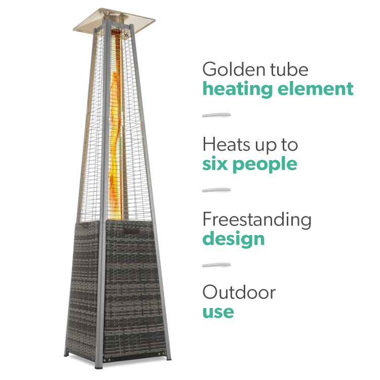 electriQ Pyramid Flame Tower Outdoor Gas Patio Heater - Grey Rattan