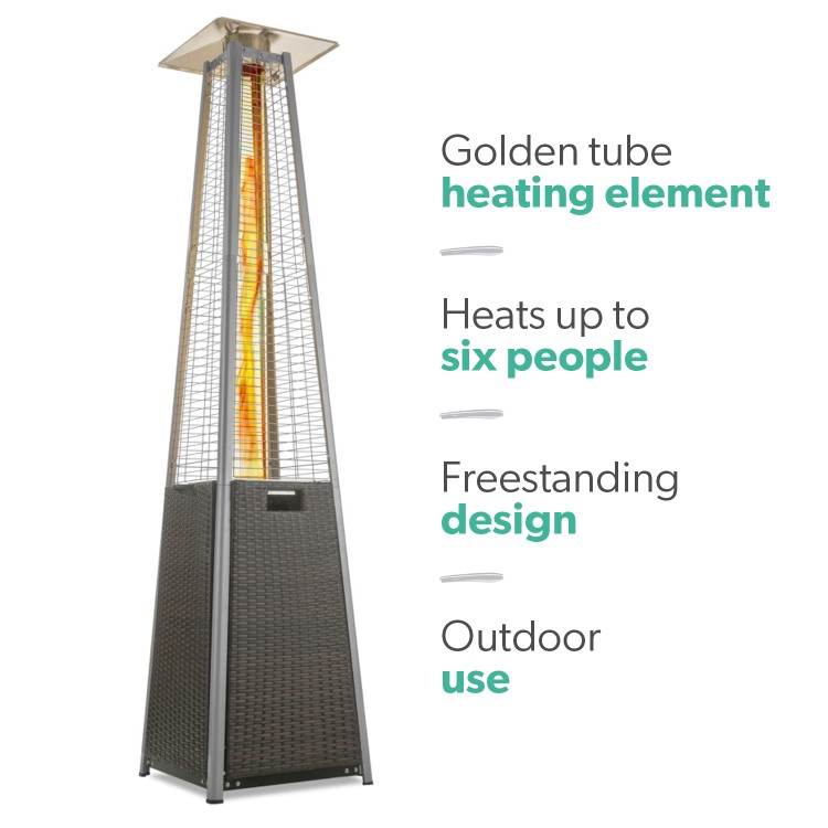 electriQ Pyramid Flame Tower Outdoor Gas Patio Heater - Brown Rattan