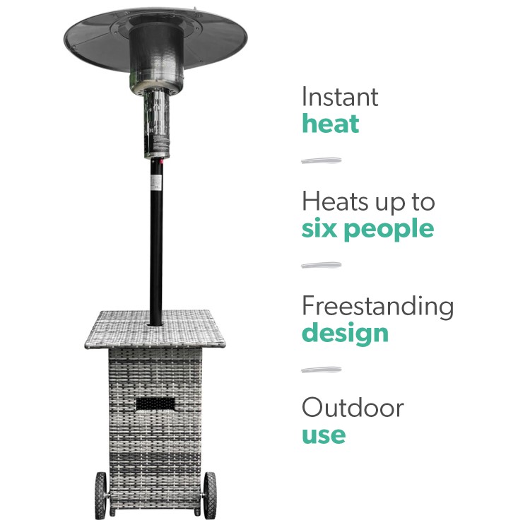 Refurbished electriQ EQODHMGR Mushroom Outdoor Gas Patio Heater Grey Wicker/Rattan