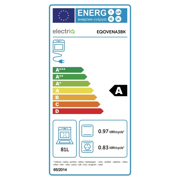 Refurbished electriQ EQOVENA3BK 60cm Single Built In Electric Oven Black