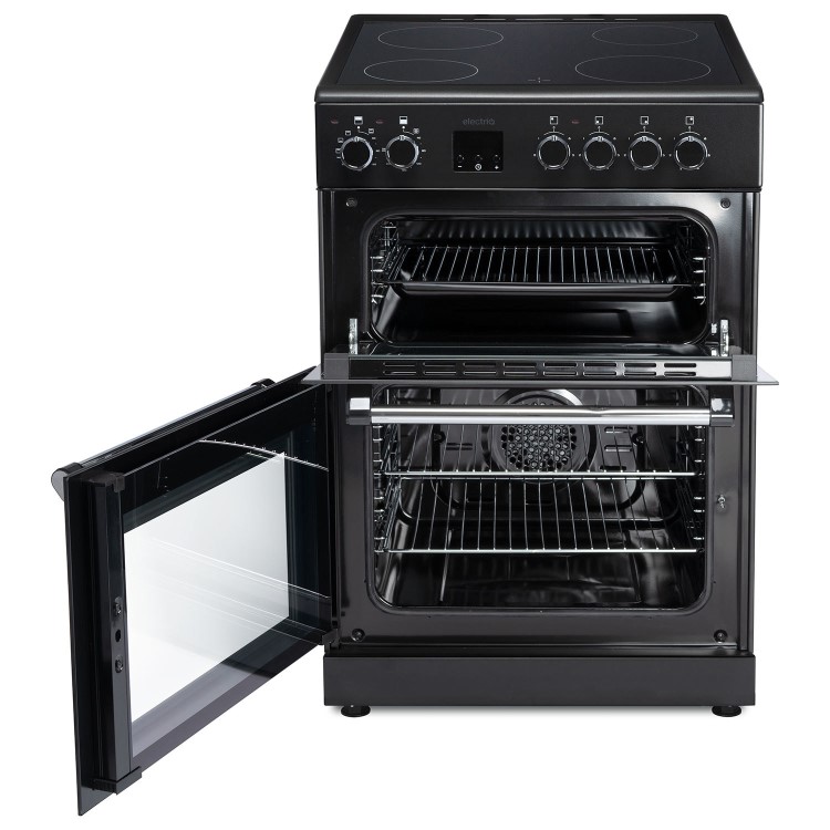 electriQ 60cm Double Oven Cooker with Ceramic Hob - Black