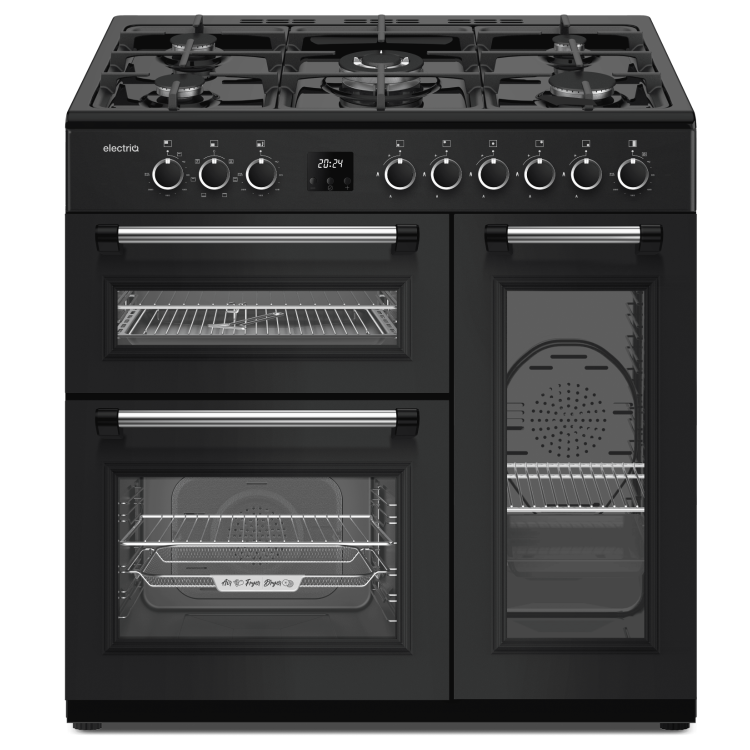 electriQ 90cm Triple Cavity Dual Fuel Range Cooker - Black