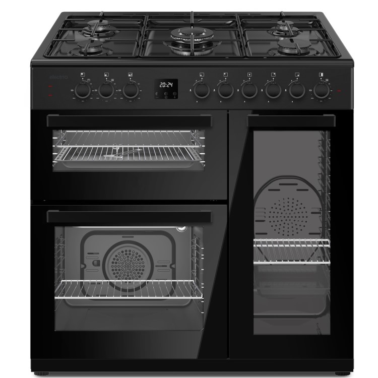 electriQ 90cm Triple Cavity Dual Fuel Range Cooker - Black