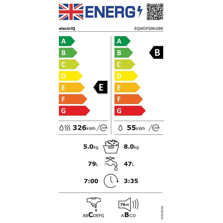 Refurbished electriQ EQWDFS8KGBE Freestanding 8/5KG 1400 Spin Washer Dryer White