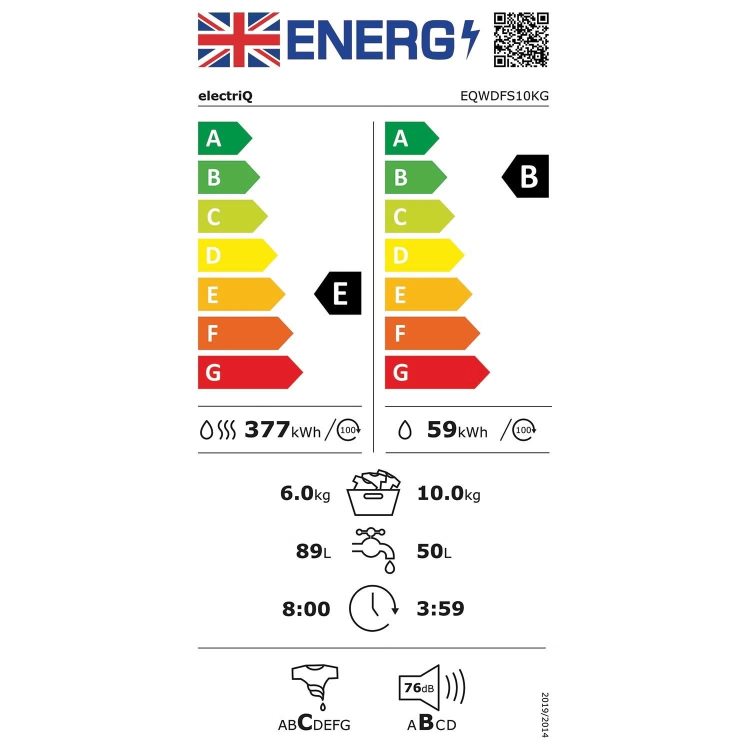 electriQ 10kg Wash 6kg Dry 1400rpm Washer Dryer - White