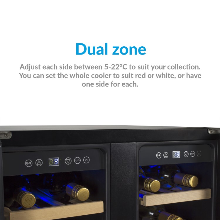 electriQ 36 Bottle Capacity Full Range Dual Zone Freestanding Wine Cooler - Stainless Steel